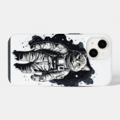 黒インク宇宙飛行士猫デザイン iPhoneケース (裏面横)