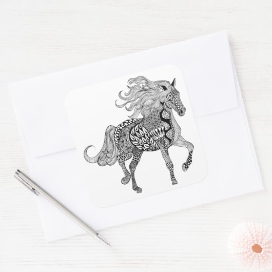 黒インスパイア馬 スクエアシール (封筒)