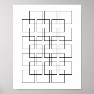 黒インターロッキングスクウェア幾何プリント ポスター