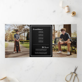 黒エギー抽象芸術破れた写真卒業 三つ折り招待状