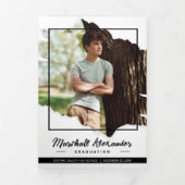 黒エギー抽象芸術破れた写真卒業 三つ折り招待状 (カバー)