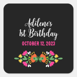 黒エスニックフラワーフェスタメキシコ刺繍 スクエアシール