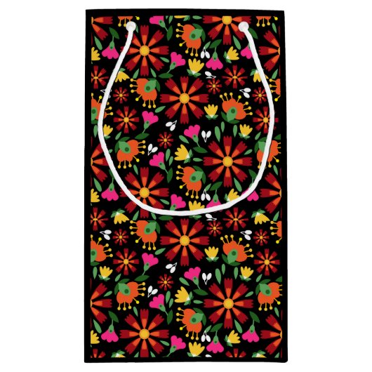 黒エスニックフラワーフェスタメキシコ刺繍 スモールペーパーバッグ (裏面)