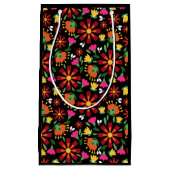 黒エスニックフラワーフェスタメキシコ刺繍 スモールペーパーバッグ (正面)