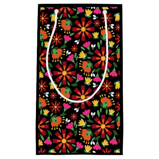 黒エスニックフラワーフェスタメキシコ刺繍 スモールペーパーバッグ (正面)