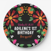 黒エスニックフラワーフェスタメキシコ刺繍 ペーパープレート (正面)