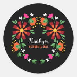 黒エスニックフラワーフェスタメキシコ刺繍 ラウンドシール