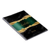 黒エメラルドグリーン金ゴールドアゲート大理石名スクリプト ノートブック (右側)
