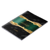 黒エメラルドグリーン金ゴールドアゲート大理石名スクリプト ノートブック (左側)