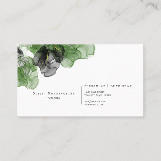 黒エメラルド素晴らし金ゴールドアクセント流体アート 名刺 (裏面)