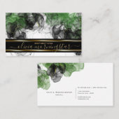 黒エメラルド素晴らし金ゴールドアクセント流体アート 名刺 (正面/裏面)