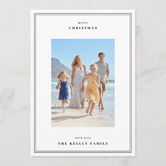 黒エレガントいシンプル枠3写真クリスマス シーズンカード (正面)