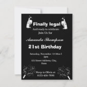 黒エレガントい最終的に法的な21歳の誕生日 招待状 (正面)