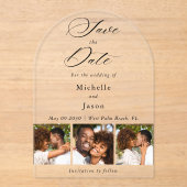 黒エレガントい3フォトストリップ結婚式の日付を保存 アクリル招待状 (正面)