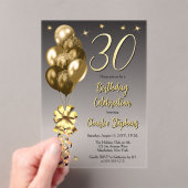 黒エレガントい30歳の誕生日パーティー上の金ゴールドバルーン アクリル招待状 (インサイチュ (ポータブル))