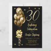 黒エレガントい30歳の誕生日パーティー上の金ゴールドバルーン 招待状 (正面)