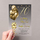 黒エレガントい70歳の誕生日パーティーの金ゴールドバルーン アクリル招待状 (インサイチュ (ポータブル))