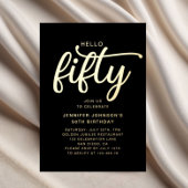 黒エレガントいHello Fifty 50th誕生日金ゴールド 箔招待状