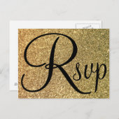 黒エレガントいRSVP金ゴールドグリッター写真 インビテーションポストカード (正面/裏面)