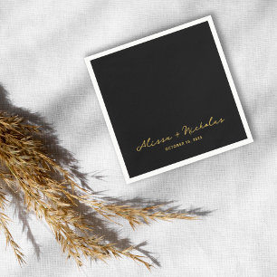 黒エレガントお洒落と金ゴールドのスクリプ結婚ト スタンダードカクテルナプキン