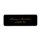 黒エレガントお洒落と金ゴールド結婚のアドレス ラベル (正面)