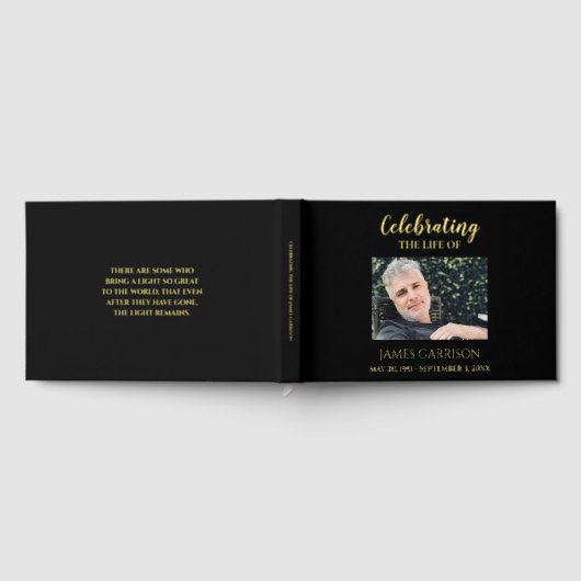 黒エレガントお祝いの写真追悼碑 ゲストブック (全面)