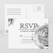 黒エレガントかわいらし白ローズプリント インビテーションポストカード (正面/裏面)