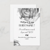 黒エレガントかわいらし白ローズプリント 招待状 (正面/裏面)