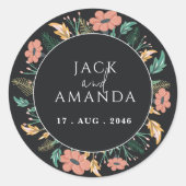 黒エレガントく咲く花結婚式用シール ラウンドシール (正面)