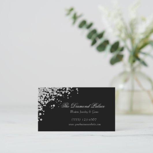 黒エレガントく散乱したダイヤモンド宝石 名刺 (スタンド正面)