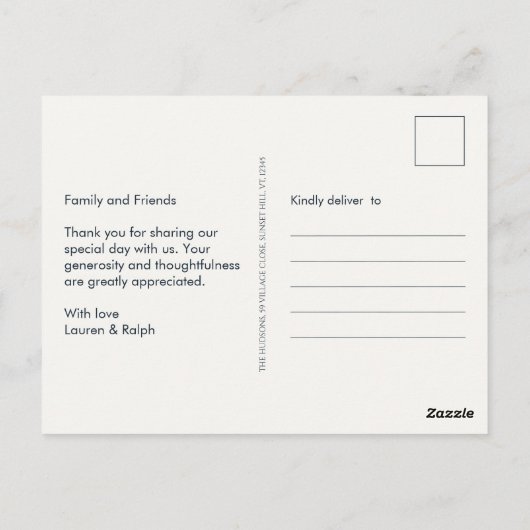 黒エレガントとアイボリーの非写真ありがとう ポストカード (裏面)