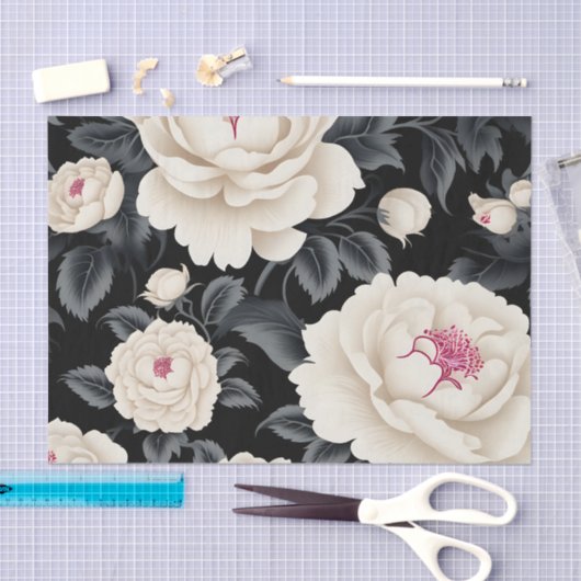 黒エレガントとアイボリーフローラ 薄葉紙 (クラフト)