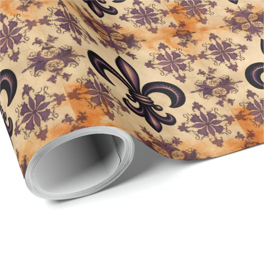 黒エレガントとオレンジのパタフランスのーン ラッピングペーパー (ロールコーナー)