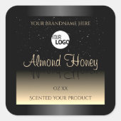 黒エレガントとクリームの製品ラベルのグリッターロゴ スクエアシール (正面)