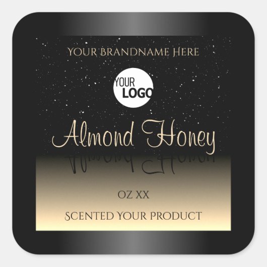 黒エレガントとクリームの製品ラベルのグリッターロゴ スクエアシール (正面)