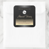 黒エレガントとクリームの製品ラベルのグリッターロゴ スクエアシール (バッグ)