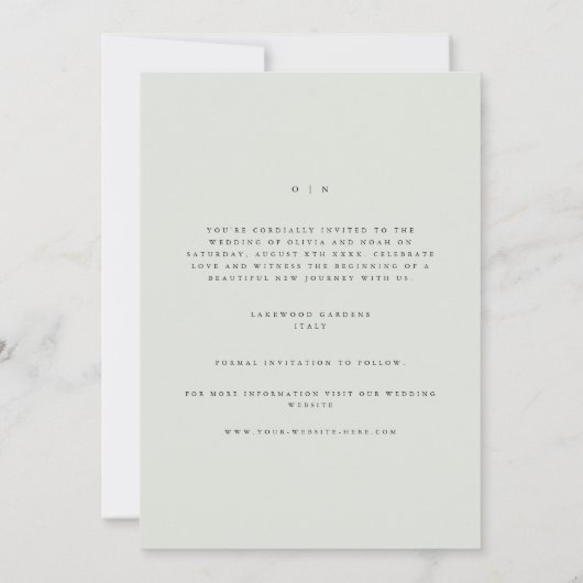 黒エレガントとセージ緑の日付カードを保存 案内状 (裏面)