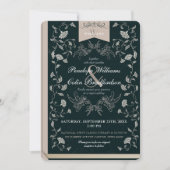 黒エレガントとタンのフローラブックカバー結婚ズ 招待状 (正面)
