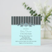 黒エレガントとティール（緑がかった色）ブルーストライプベビーシャワー 招待状 (スタンド正面)