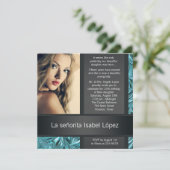 黒エレガントとティール（緑がかった色）ブルー写真キンセアニェラ 招待状 (スタンド正面)