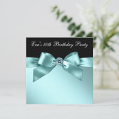 黒エレガントとティール（緑がかった色）ブルー50th誕生日パーティー 招待状 (スタンド正面)