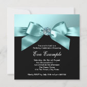 黒エレガントとティール（緑がかった色）ブルー50th誕生日パーティー 招待状 (裏面)