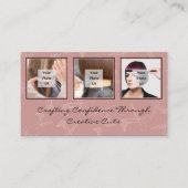 黒エレガントとトスカーニーピンクの髪のサロンロゴ 名刺 (正面)