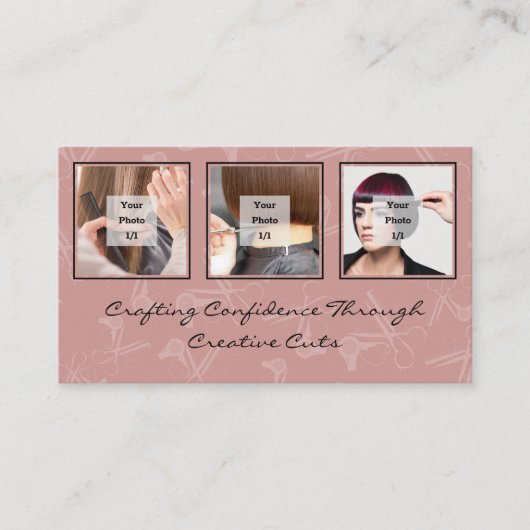 黒エレガントとトスカーニーピンクの髪のサロンロゴ 名刺 (正面)