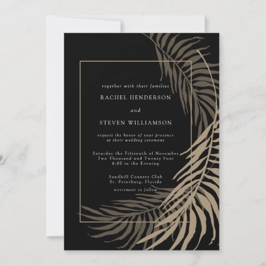 黒エレガントとトープ結婚式招待状 招待状 (正面)
