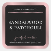 黒エレガントとバラの金ゴールドスクリプトモダンキャンドル スクエアシール (正面)