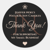 黒エレガントとパステルピンクロゼありがとうラベル ラウンドシール (正面)