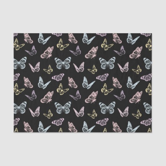 黒エレガントとパステルレインボーバタフライパターン 薄葉紙 (正面)