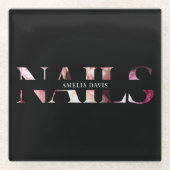 黒エレガントとピンクのネイルアーティスト ガラスコースター (正面)