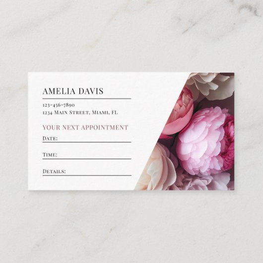 黒エレガントとピンクのフローラマニキュリスト 予約カード (裏面)